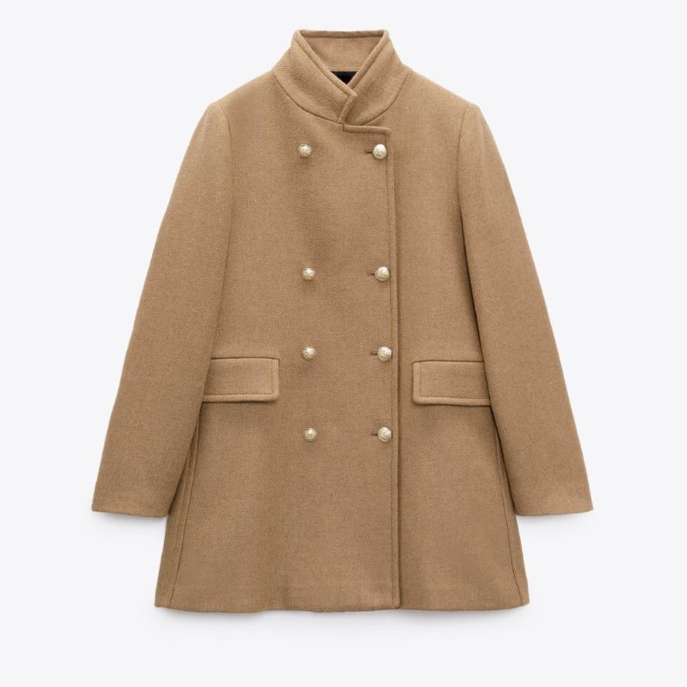 Zara Double Breasted Wool Blend Coat
